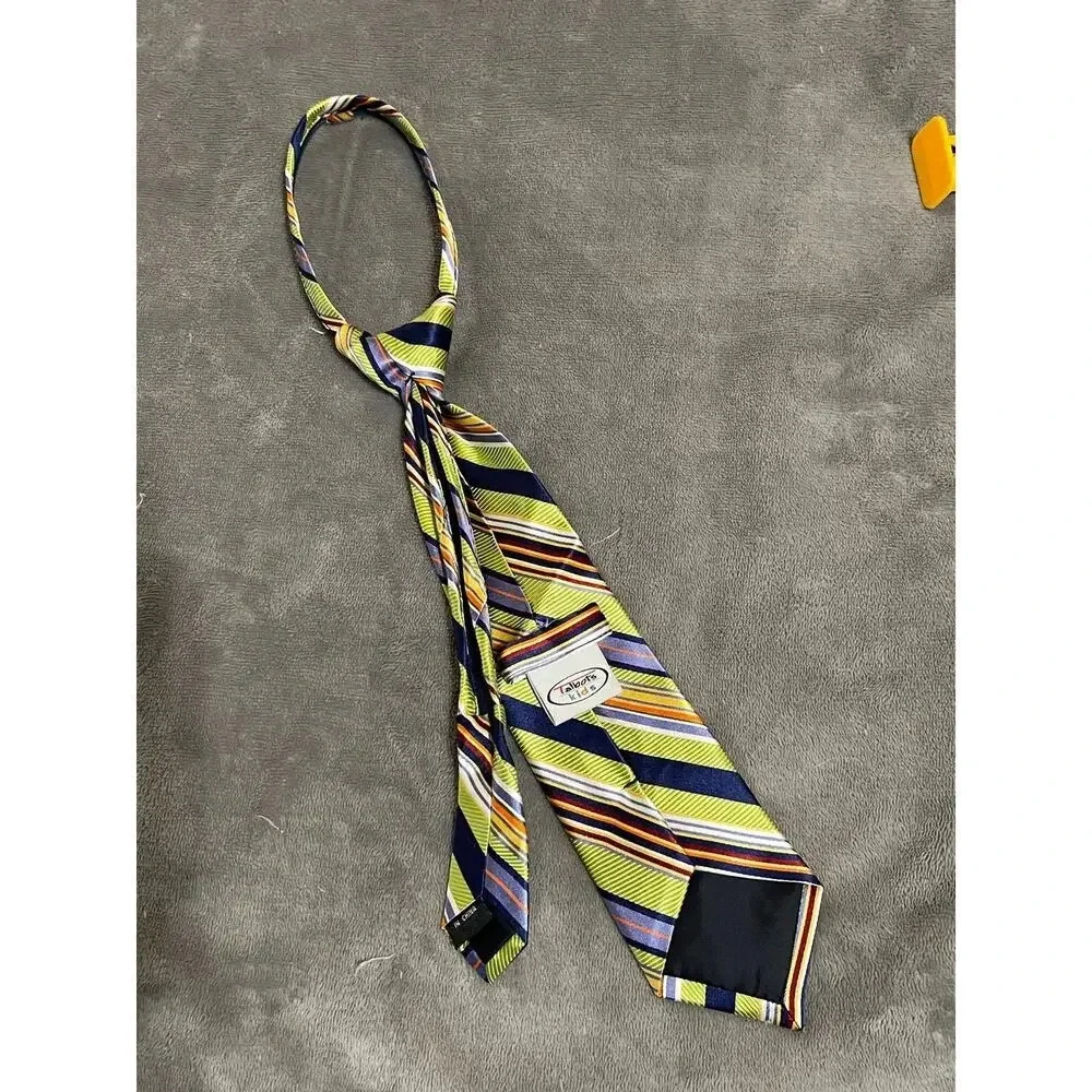 NWOT Talbots Kids Children’s Boy‎ Formal Zip Tie Lime Green Blue Orange Striped